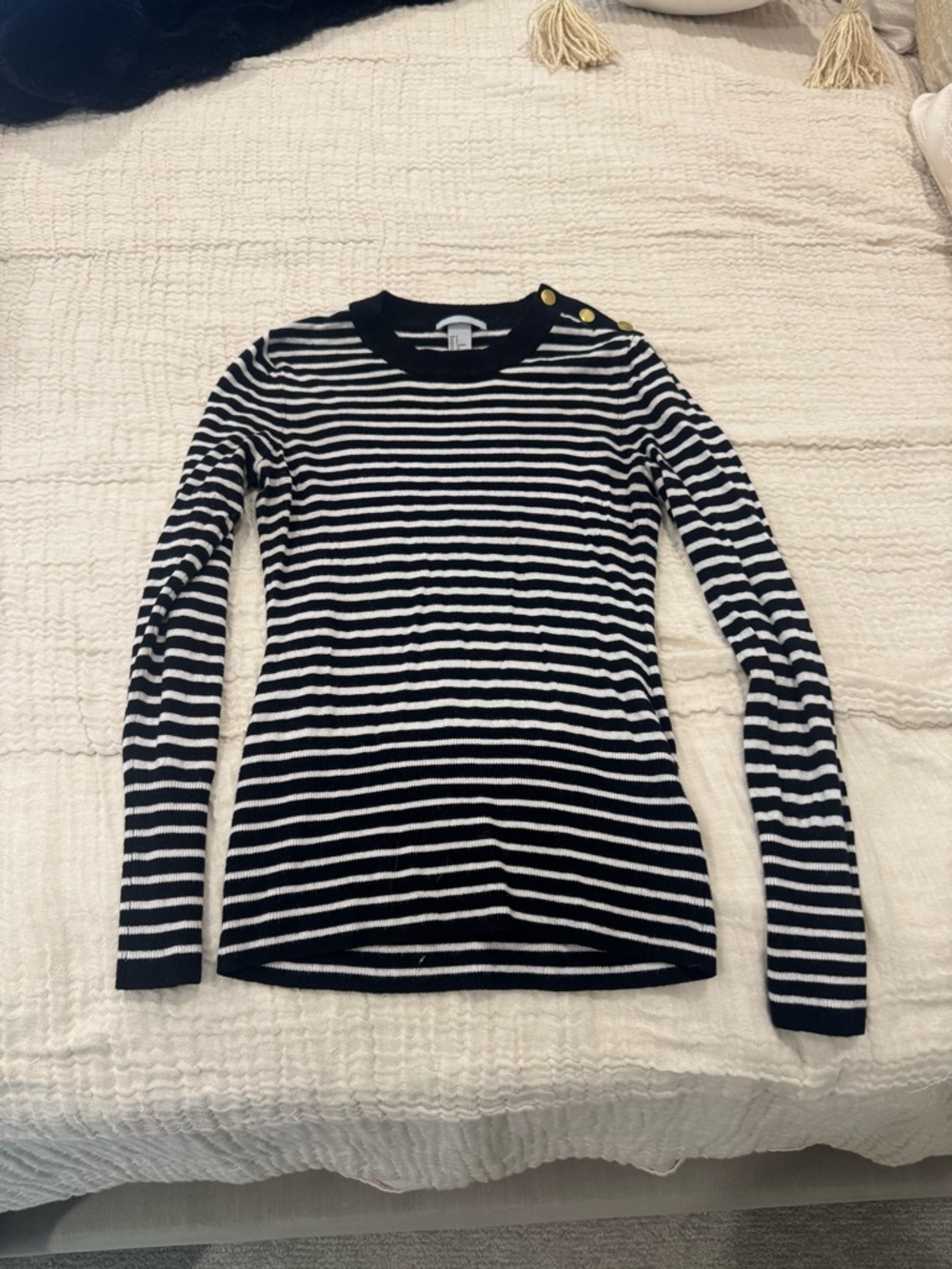 H&M Black & White Striped Knit Crewneck Sweater